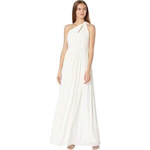 Halston NWT Michaela Jersey White Shirred Gown Dress Women’s Sz 8